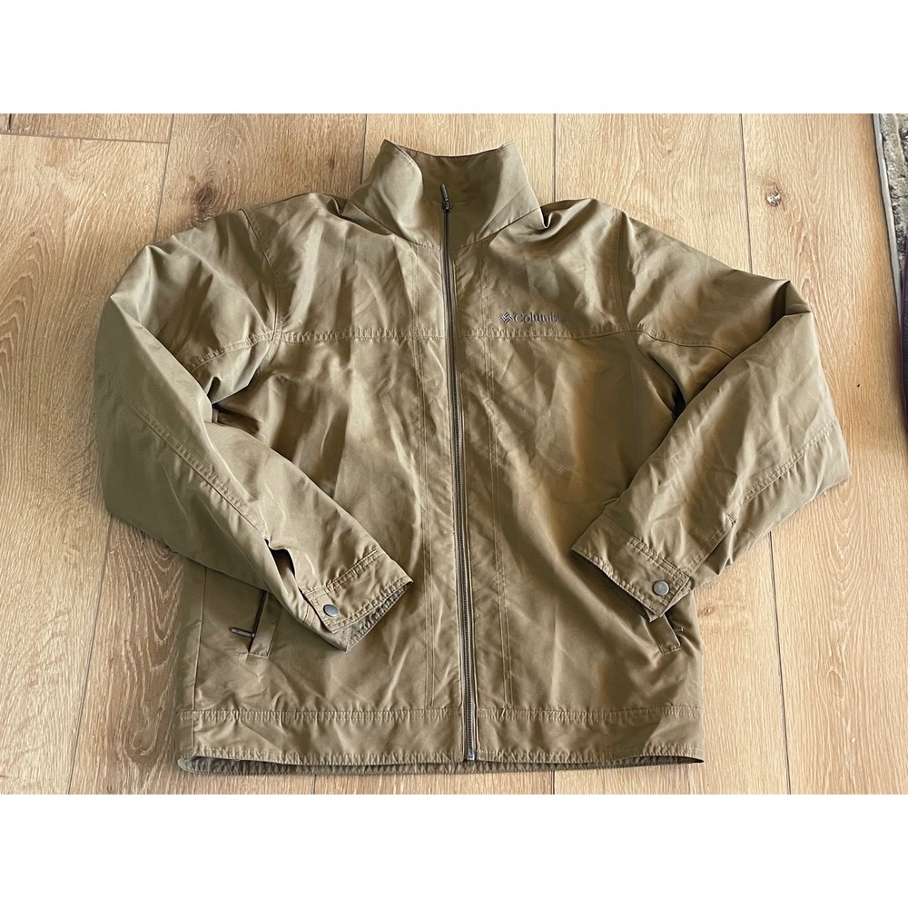 Columbia Mens Full Zip Windbreaker Jacket Tan Khaki Mesh Lined Small RN69724